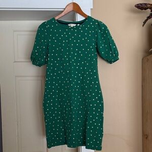 Boden Green Dress with Gold Polka Dots